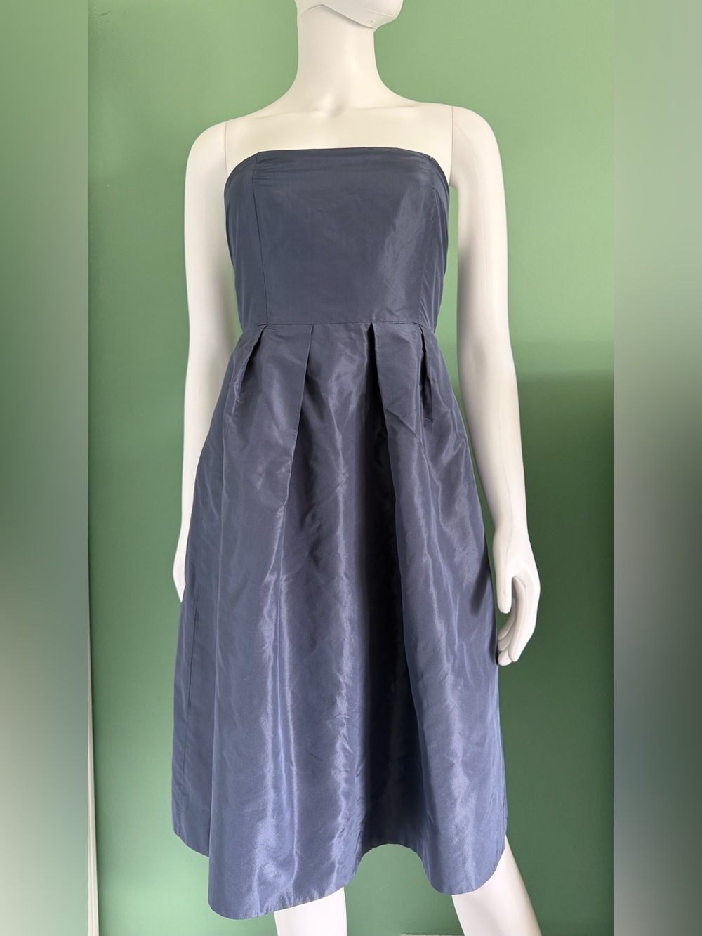 J. Crew Silk Strapless Midi Cocktail Dress In Slate Blue